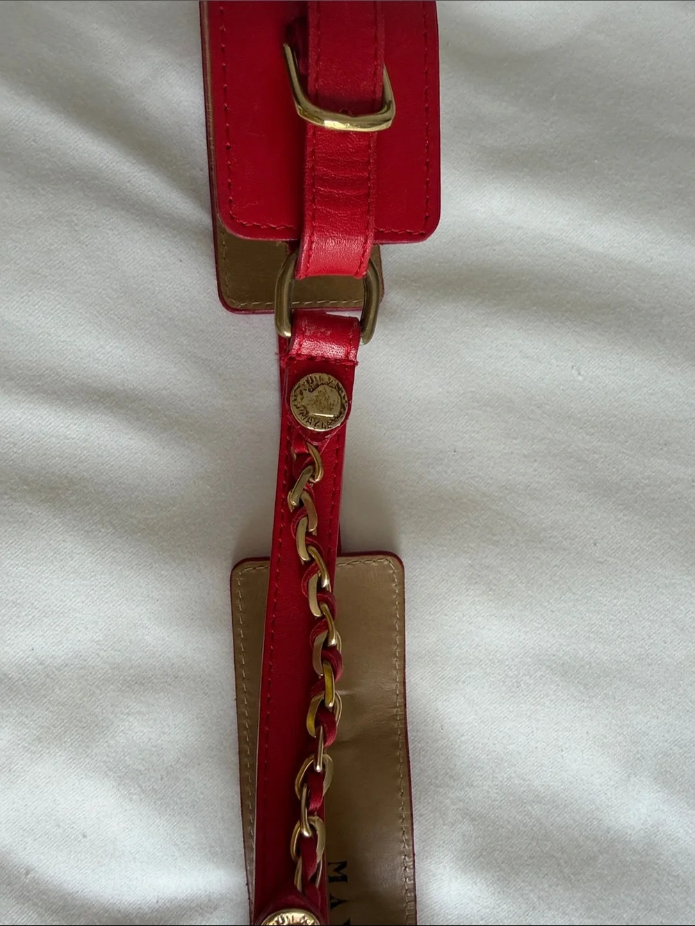 Mayle Red Leather Belt with Brass Hardware